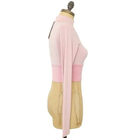 NAKED WARDROBE On The Glow Turtleneck Crop Top Size S Glitter Pink NWT B69 - Picture 3 of 6